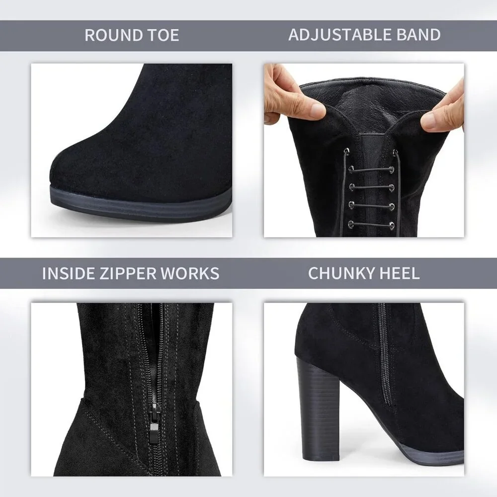🆕Women's Black-imitation Suede Thigh High Over The Knee Rounded Toe Tall Boot